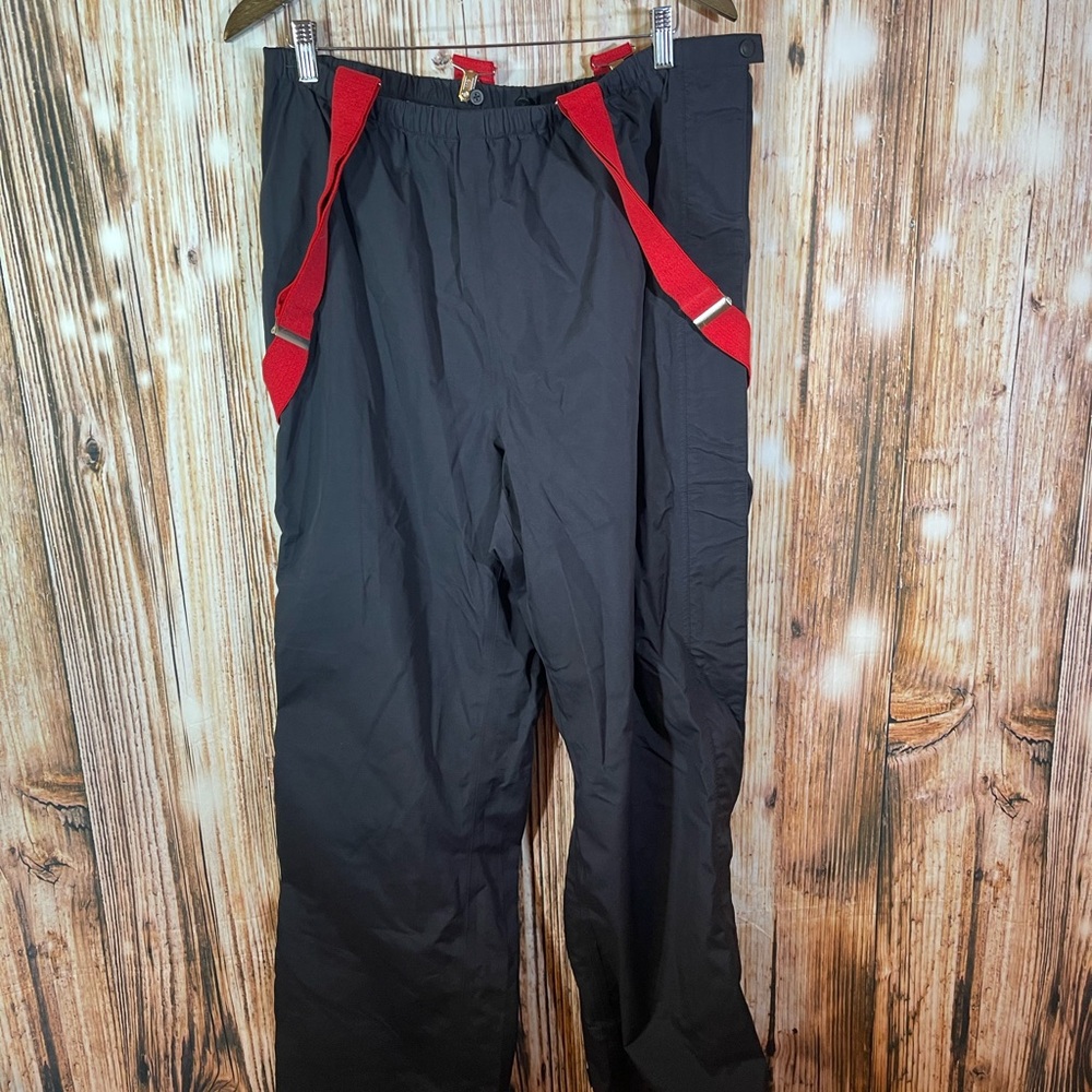 Cabela's Nylon Hunting Pants Mens L suspenders  Buttons Zippered Legs EUC